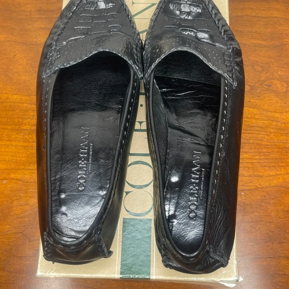 Vintage Italy‎ Cole Haan Suzette Black Leather Woven Loafers Flats Womens 5.5 M